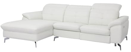 Venta-unica - Lismore Ecksofa Relax Elektrisches Büffelleder - Weiß - Linkswinkel
