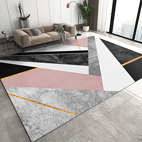 Tapis de Salon Gris Blanc Rose Noir Marbre, Tapis Moquette de Salon à Poils Ras, Résumé De Luxe Léger Doux Paillasson Intérieur - pour Décor de Sol de Cuisine Et de Salle à Manger 130 x 190 cm