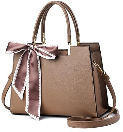 NICOLE & DORIS Elegante Handtaschen Damen Shopper Schultertasche Tote Handtasche PU Leder Mittelgroß Tasche mit Griff Frauen Umhängetasche mit DREI Fächern Khaki