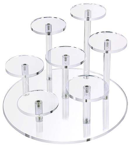 Eco Moda Acrylic Display Stand - 7-Tier Action Figure Stand - Multilevel Acrylic Risers for Display - Collection Organizer Holder for Figures, Collectibles, Toys and Dolls, Jewelry (Round-Clear8.8)