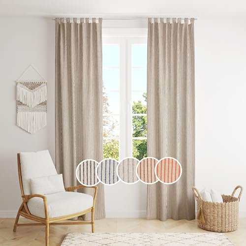 THE ART BOX Gaze gestreifte Vorhänge, Boho-Leinen-Gaze-Schlaufenvorhänge zum Aufhängen, Lichtfilterung, für Tür, Fenster, Behandlung, 2 Paneele, für Wohnzimmer, Heimdekoration, Schwarz (213 x 106,7