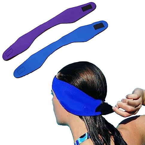 SIGANDG Paquete de 2 Banda para Cabeza de Natación, Diadema de natación para Niños Adultos,Cinta de Oídos de Neopreno Elástico Diadema de Natación Ajustable(Azul y Violeta-M)