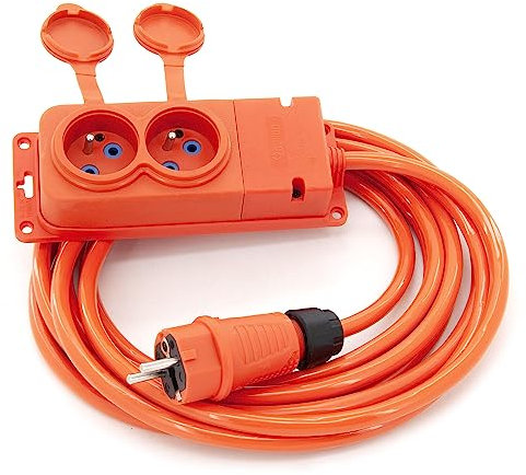 ELS Elektrotechnika 5 m de câble de rallonge en Caoutchouc de Construction avec 2 Prises IP44 16A 230V H07BQ-F 3G2,5mm2 avec Isolation épaisse en Caoutchouc EPR pour l'intérieur et l'extérieur.