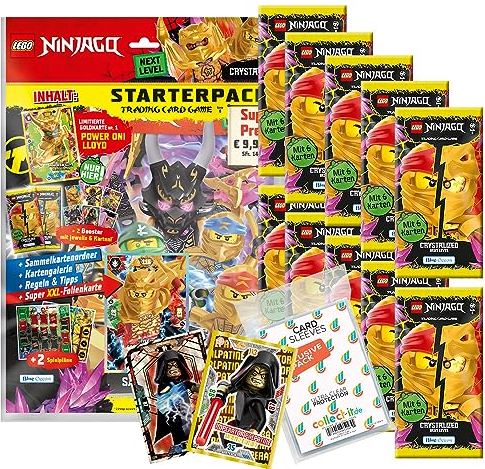 Bundle mit Lego Ninjago Serie 8 Next Level Trading Cards - 1 Starter + 10 Booster + Exklusive Collect-it Hüllen