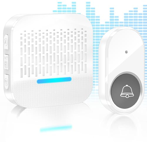 SURFOU Campanello Senza Fili Da Esterno Impermeabile Wireless 300M Distanza Trasmettitore Casa interno Ricevitore 55 Suonerie 5 Volumi Indicatori LED (Bianco, 1 ricevitori + 1 trasmettitore)