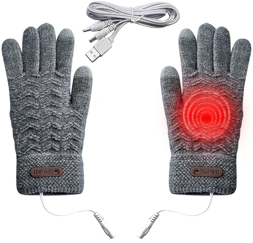 kyaoayo Beheizbare Handschuhe, Handschuhe Mit Heizung, Unisex, USB Beheizte Handschuhe, Strick-Heizhandschuhe, Oberseite Leitend für Touchscreen-Nutzung Mit Handschuhen. (Grau)