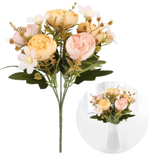 AhLmA Vintage Pfingstrosen Künstlich Seide Blumen Blumenstrauß für die Dekoration Gefälschte Rosa Pfingstrosen Pfingstrose Künstliche Blumen für Hochzeit Zuhause Tischparty Fensterdekoration