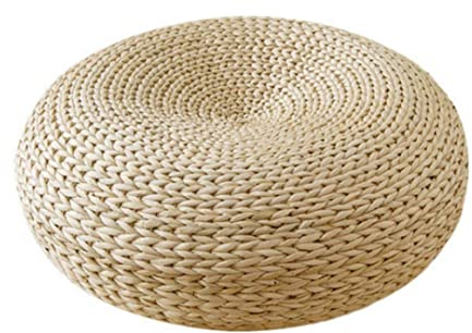NIDONE Gewebter Ottoman, Rattan-Ottomane, 15,75 Zoll rundes Stroh-Bodenkissen, 150 kg schwere Belastung, Stabiler gewebter Pouf, Ottoman-Matte, Fußhocker für Meditation, Yoga-Übungen