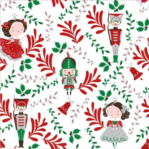 100% Polycotton Christmas Fabric - New Designs (Per Metre) - Xmas Snowflakes Gingerbread Men Stars - Dress Fabric - Simply Sew Crafty™ (MP Christmas Nutcracker - White, 1 Mtr)