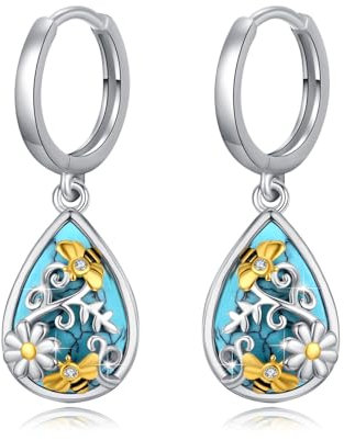 ABIGY Bienen Ohrringe für Damen 925 Sterling Silber Gänseblümchen Türkis Filigran Tropfen Ohrringe Insekt Biene Schmuck Geschenke für Mama Frau Enkelin