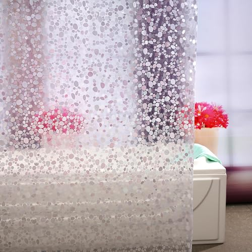 Eazzier Bath Standard Dünner 3D-Eva-Duschvorhang mit Kieselstein, 92 x 183cm, transparenter Kunststoff Badezimmer-Duschvorhang mit rostfreien Metallösen, Magnete für Duschkabine, Badewannen