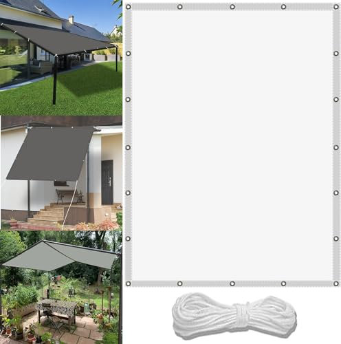 Vela Sombra 1.2 x 1.4 m Impermeable Rectangular Vela de Sombra Toldo Resistente al Agua con Ojales y Cuerdas Rayos UV HDPE Vela toldos para Aire Libre Piscina, Blanco