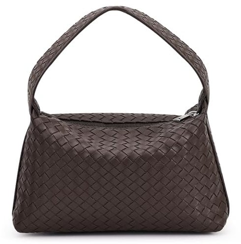 Bekoros Trendys gewebte Geldbörse für Damen, veganes Leder, gewebte Hobo-Hobe-Knödeltasche, Urlaubs-Umhängetasche, Geschenk für Damen, Dunkelbraun