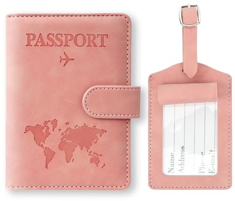 GADITIEK Porta Passaporto e Etichetta Valigia Aereo, Pelle Pu Custodia Passaporto Italiano con Blocco RFID, Portapassassaporto Cover per Carte Di Credito, D'Identità e Documenti Di Viaggio (rosa)