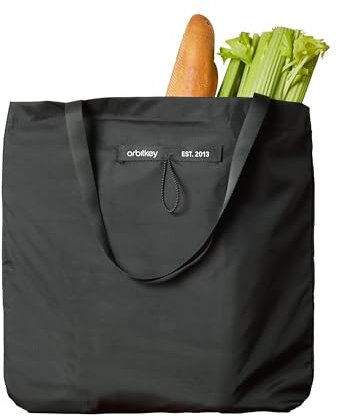 Orbitkey Foldable Tote Bag – Reusable Leather-Free Shopping Bag with Wide Straps & Large Capacity – Lightweight, Packable Carryall for Travel, Groceries & Everyday Use (Black)