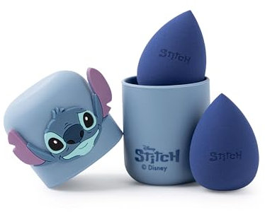 Disney Lilo & Stitch Damen Make-up-Schwamm-Set | Beauty-Schwämme für Damen, 2er-Set mit Aufbewahrungsbox mit Charakteraufdruck in Blau | Beauty-Gesichtsblender mit Stitch-Logo