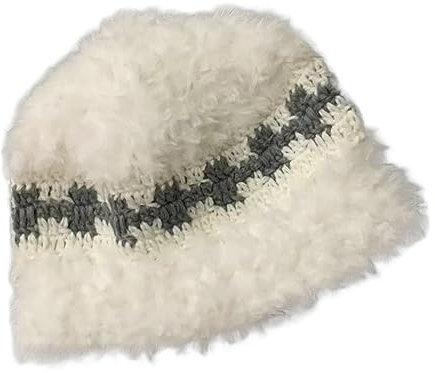 Ldabrye Fischerhut, gehäkelt, breite Krempe, Fischerhut, Winter, gehäkelt, Plüsch, Fischerhut für Erwachsene, Teenager, hält warm, Pendler, weiß, Einheitsgröße