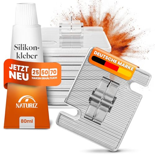 Naturiz® Klebehaken Outdoor wetterfest 25/50/70 Stück - zur Befestigung vom Katzennetz für Balkon ohne Bohren - Katzennetz Haken inkl. Silikonkleber (70 Haken)