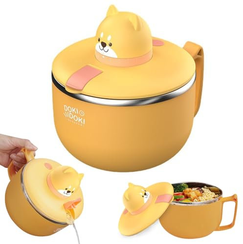 Ramen bol avec couvercle, bol de nouilles portables de 1200 ml en acier inoxydable avec minuterie et trou de ventilation, bol en aviron en acier inoxydable 304 pour pâtes, bento, déjeuner