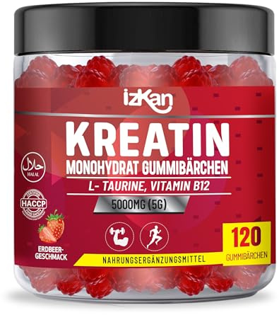 Créatine Bonbons Bonbons 5000mg - Gommes créatine monohydrate végétalienne 5G pour le renforcement musculaire et le complément de fitness - Saveur Fraise | 90 oursons gélifiés | 30 portions |