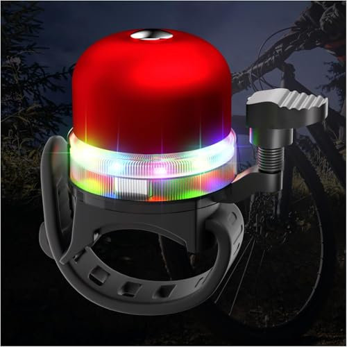 Monkey Home Fahrradklingel mit RGB Lichtern für Kinder & Erwachsene, 3 Modi von Licht Fahrradklingel mit Lauten knackigen Ton, einstellbare Fahrradklingel passt jeden Fahrradlenker (Rot)