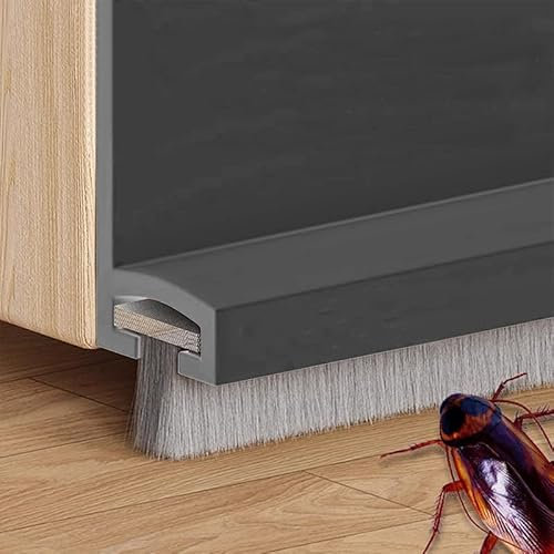 Vingspina 100cm Gris Junta de Cepillo para Puerta, Burlete Silicona Puerta Autoadhesivo para Burlete de Puerta, Burlete Bajo Puerta, Ajustable Tira de Sellado para Antipolvo, (Gray)