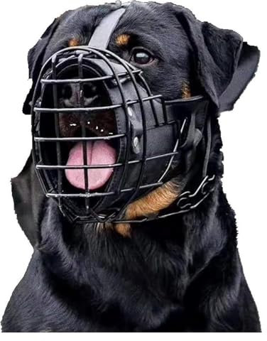 BTYQKZVPM Maulkorb aus Leder zum Beißen und Kauen, Verstellbarer Maulkorb aus Metall und Leder for Deutsche Schäferhunde, Dobermänner, Rottweiler und andere mittelgroße und große Hunde(L)
