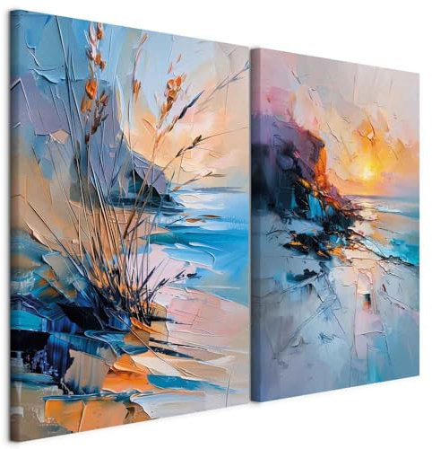 murando - Tableaux d'art décoratif 120x90 cm Ensemble de 2 pièces de 60x90 cm chacune - Impression sur toile décoration murale peinture maison salon - Vue depuis la mer la plage c-H-10081-b-a