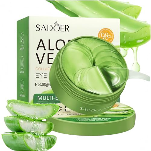 60Pcs Aloe Vera Collagene Patch Occhi,Maschera per Gli Occhi, Patch Occhiaie e Borse,Anti-Rughe e Anti-Occhiaie, Rimuovi Borse e Puffiness