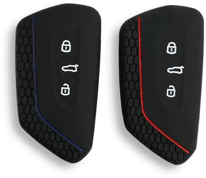 Lot de 2 coques de clé de voiture à 3 boutons compatibles avec VW SEAT Skoda Cupra - Accessoire de protection pour clé de voiture - Noir et bleu
