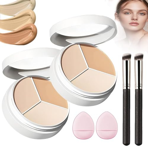 3 Farben Wasserdichte Concealer,Full Cover Concealer Palette,Dreifarbiger Gesichts-Concealer, Kaschiert Augenringe, Geeignet FüR Alle Hauttypen (2pcs, Gleiche Größe)