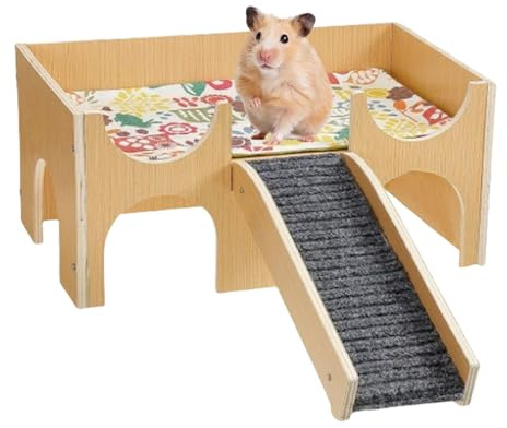 Générique Hamsterhäuser und Verstecke | Holzhaus | 2-stöckiges Versteck mit Treppen | kleines Tierhaus | Hamsterhaus für Igel, Hamster und Meerschweinchen