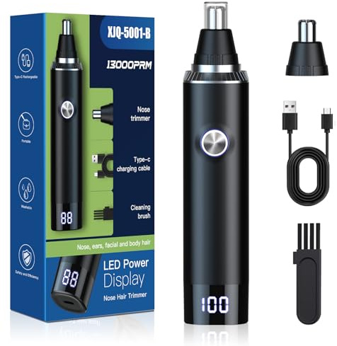 Rasoio professionale per peli di orecchie e naso, 2025, ricaricabile tramite USB, per sopracciglia e peli del viso, 13.000 giri/min, strumento di precisione con motore potente e lame a doppio bordo