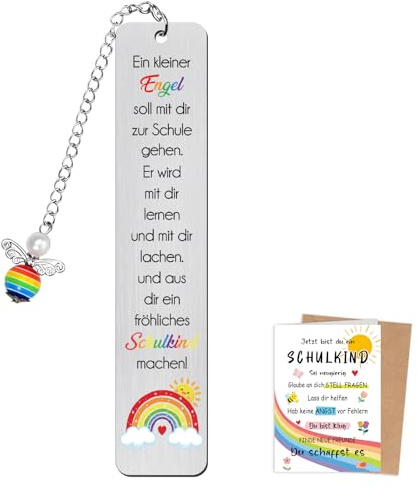 Lesezeichen Kinder Einschulung Mädchen Jungen Geschenk, Schulkind 2026 Schutzengel Schulanfang Lesezeichen Metall mit Glückwunschkarte Umschlag, Schultüte Füllung Geschenke zur Einschulung