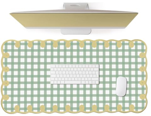 Grand tapis de souris vert à carreaux avec bords festonnés d'inspiration rustique vintage rustique Cottagecore - Décoration de bureau cousue antidérapante pour clavier d'ordinateur et souris - 78,7 x