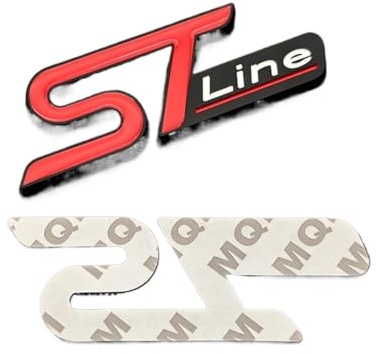 3D Metall ST Line Logo ST Line Abzeichen Auto Seite Front Grill Embelm(Sticker Red Black,100x35mm)