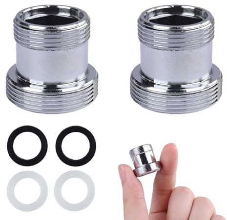 2 Stück Wasserhahn Adapter M18-M22, Doppel Gewindeadapter für Außengewinde, Wasserhahn Adapter, Aluminium Wasserhahnadapter mit Gummidichtungen für Küche, Bad, Gartenanwendungen, Gewindeabstand: 1mm