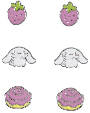 Officially Licensed Cinnamoroll Pack of 3 Stud Earrings for Girls and Women