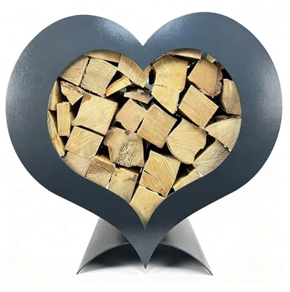 Gruber, Herz-Holzständer, Anthrazit, Dekoratives Kaminholzregal aus pulverbeschichtetem Stahl, stilvolles Brennholzregal für Innen- und Außenbereiche, 36 x 67 x 62 cm, ohne Holz geliefert
