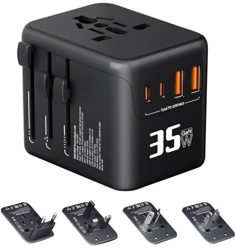 Reiseadapter Weltweit 35W, Universal Reisestecker Adapter Travel mit 2 USB C & 2 USB A, Internationaler Steckdosenadapter für USA UK AUS EU England Italien JP Malediven Sri Lanka (Typ A/C/D/G/I) ﻿ (A)