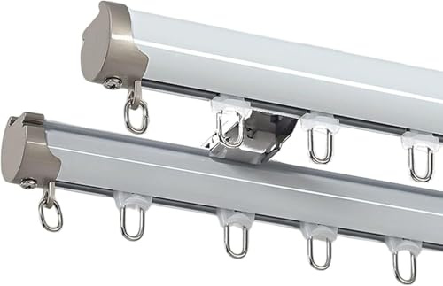 Hochbelastbare, Verbundene Doppelschienen-Gardinenschiene Aus Aluminium Für Verdunkelungsvorhänge, Komplettset Inklusive. Ideal Für Schlafzimmer, Wohnzimmer Un(Wandmontage - 260 Cm (2 X 130 Cm))