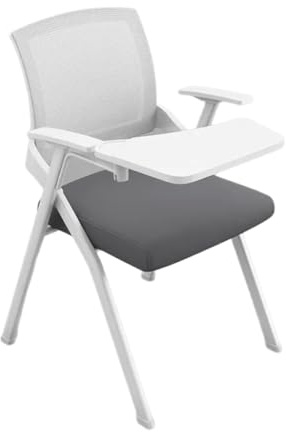HTWLKEB Student Chair with Desk Attached,Mesh Office Chair with Lumbar Support,Folding Computer Desk Chair with Tablet Arm Writing Board and Metal Frame(Gray-1)