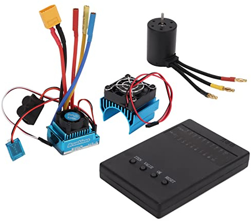 Moteur Brushless 3650 2300KV avec Variateur 120A ESC, Carte de Programmation et Ventilateur de Refroidissement pour Voiture RC 1/8 1/10