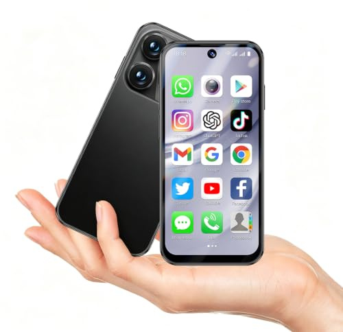 Longben 4G Mini-Smartphone, 3,88 Zoll, Android 12, Dual-SIM, 1950 mAh, Gesichtserkennung, 4GB+64GB Schwarz