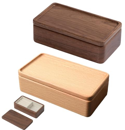 2 Stück tragbare Schmuckschatulle aus Holz – kleines Reiseetui mit Multi-Grid-Aufbewahrung für Ohrringe und Schmuckstücke, kompakter Organizer für Frauen
