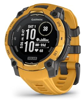 Garmin Instinct® 3 – 45 mm, Solar, Rugged Outdoor GPS Smartwatch, Built-in Flashlight, Alpine Rush Collection Limited Edition Color, Sunburst with Sunburst/Gray Band