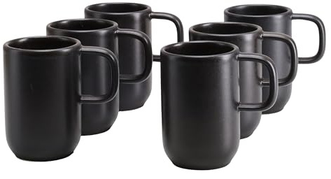 CreaTable 25258 Serie Uno Black 6-teiliges Kaffeebecher-Set für 6 Personen aus Steinzeug 30 cl Spülmaschinen- und Mikrowellengeeignet Made in Portugal