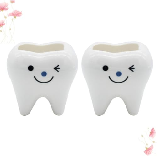 MAJORMENCH 2pcs Creative Mini Tooth Ceramic Flower Pot for Indoor Succulents and African Violets, White Small Decorative Planter for Bedroom and Countertops, Home Decoration and Organising