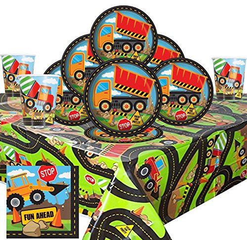 Boys Girls Party Construction Party Kit 1 For 8 to 16 Guests Plates Cups Napkins Tablecover