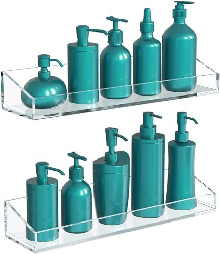 Vdomus Acrylic Bathroom Shelves, Transparent Wall Mounted, No Drilling Extra Thick Shower Shelf, Clear Storage Display Shelving, 2 Pack